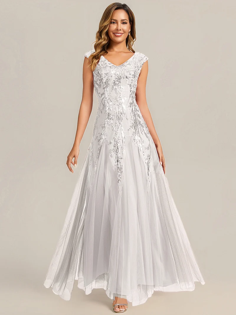 ever FREYA|Robe Longue de Soirée Chic en Tulle Brodé de Fleurs et Sequins