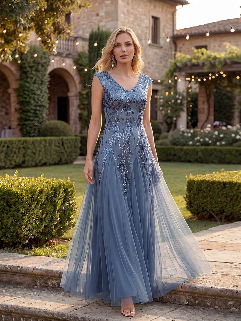 ever FREYA|Robe Longue de Soirée Chic en Tulle Brodé de Fleurs et Sequins