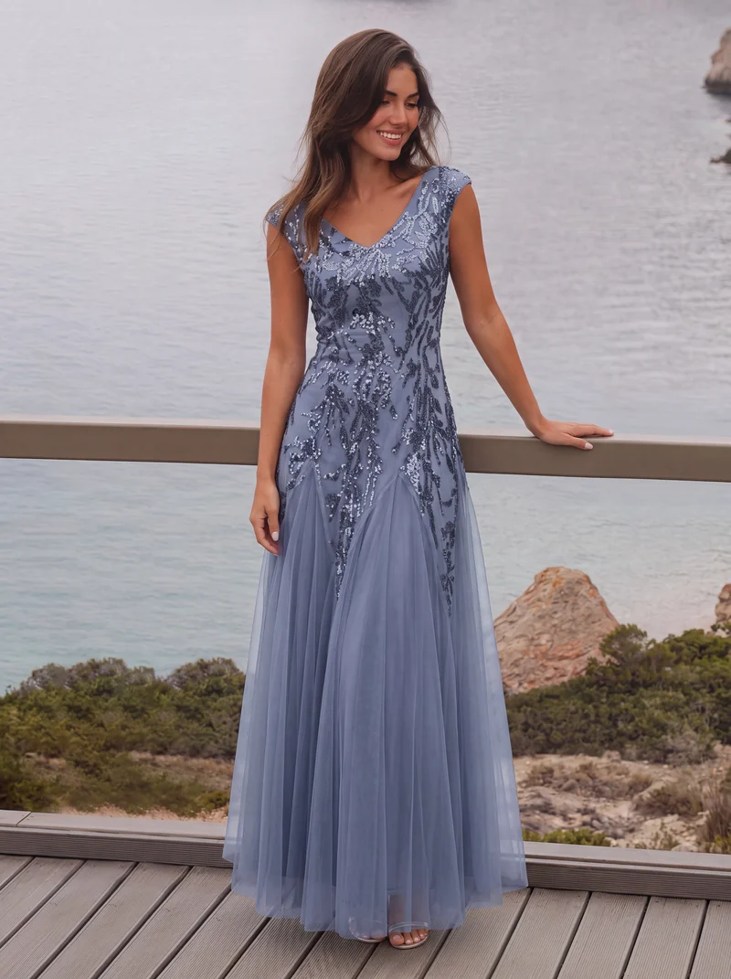 ever FREYA|Robe Longue de Soirée Chic en Tulle Brodé de Fleurs et Sequins