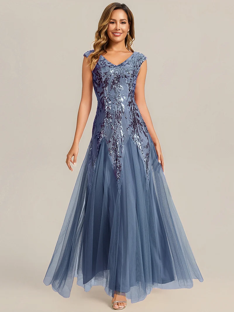 ever FREYA|Robe Longue de Soirée Chic en Tulle Brodé de Fleurs et Sequins