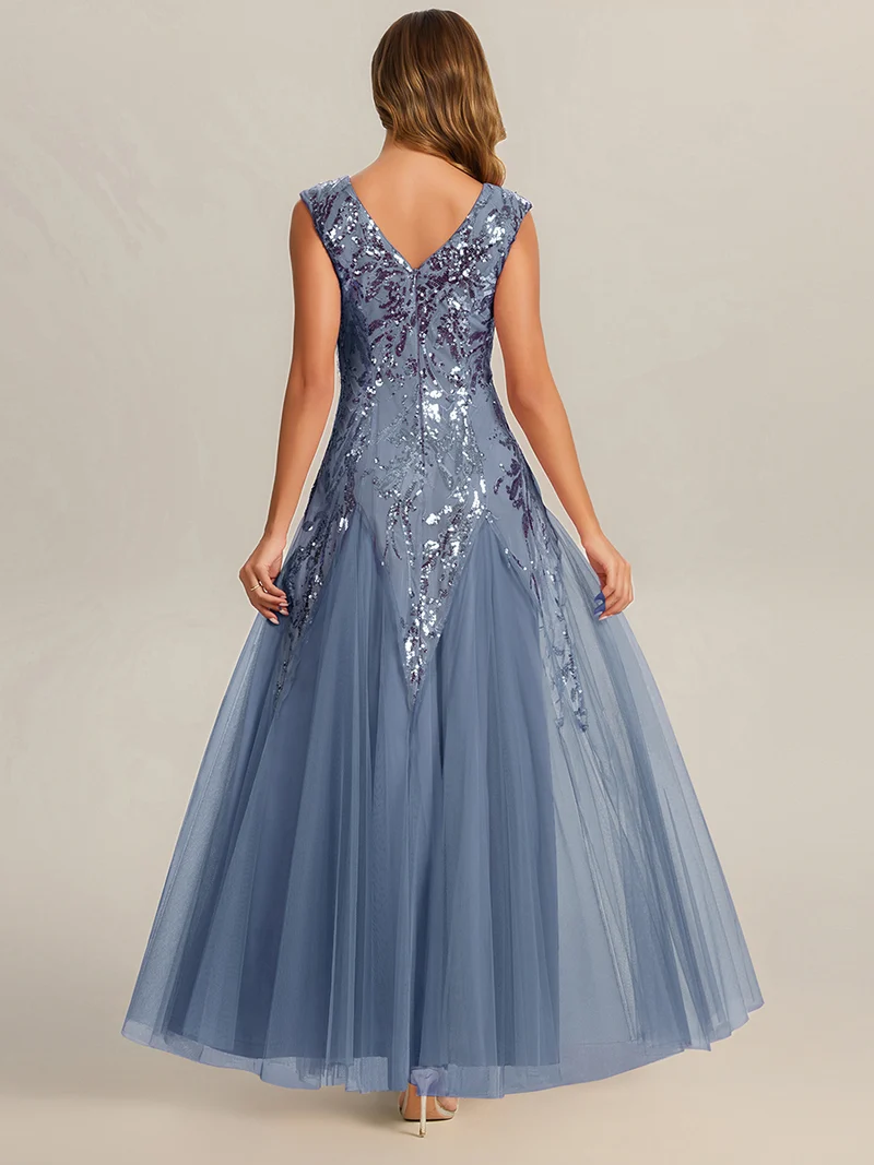 ever FREYA|Robe Longue de Soirée Chic en Tulle Brodé de Fleurs et Sequins