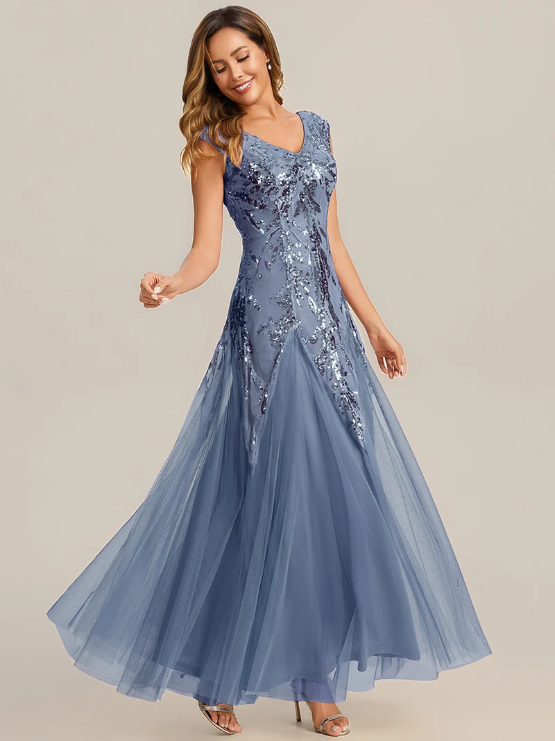 ever FREYA|Robe Longue de Soirée Chic en Tulle Brodé de Fleurs et Sequins