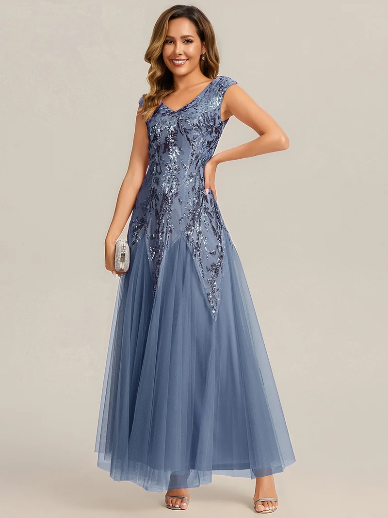 ever FREYA|Robe Longue de Soirée Chic en Tulle Brodé de Fleurs et Sequins