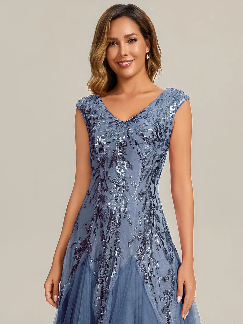 ever FREYA|Robe Longue de Soirée Chic en Tulle Brodé de Fleurs et Sequins