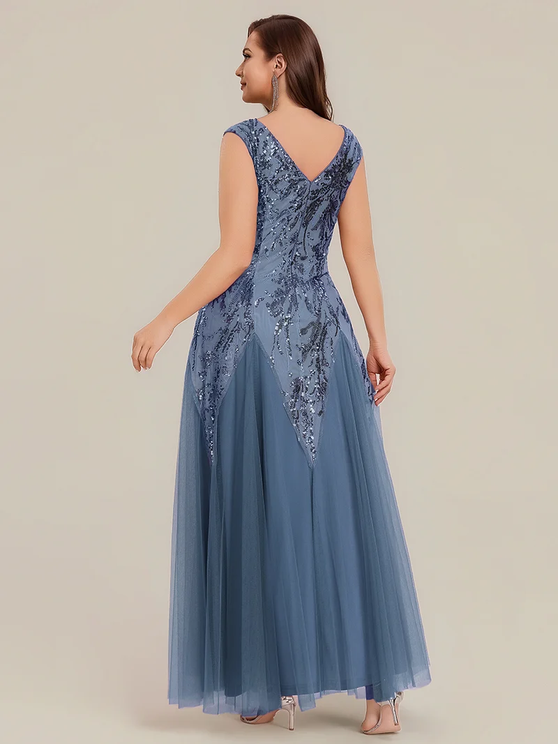 ever FREYA|Robe Longue de Soirée Chic en Tulle Brodé de Fleurs et Sequins
