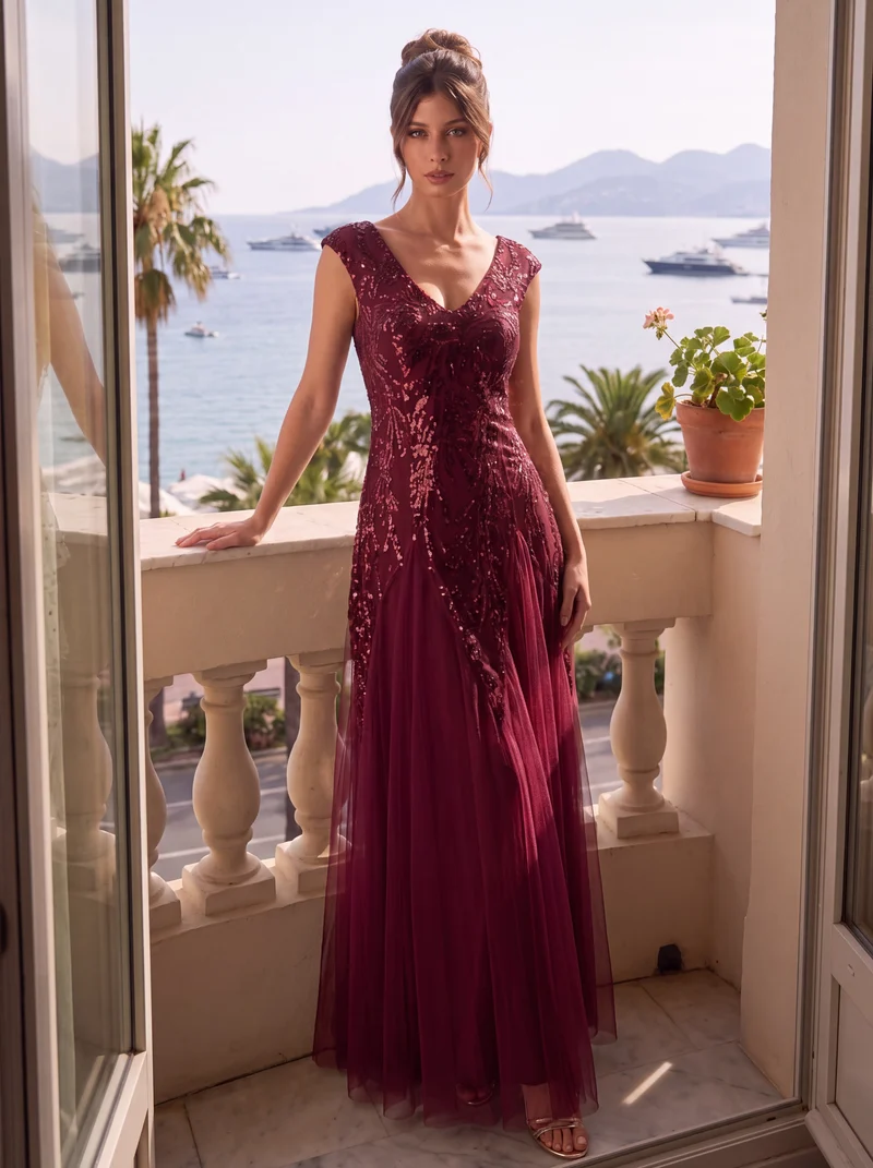 ever FREYA|Robe Longue de Soirée Chic en Tulle Brodé de Fleurs et Sequins