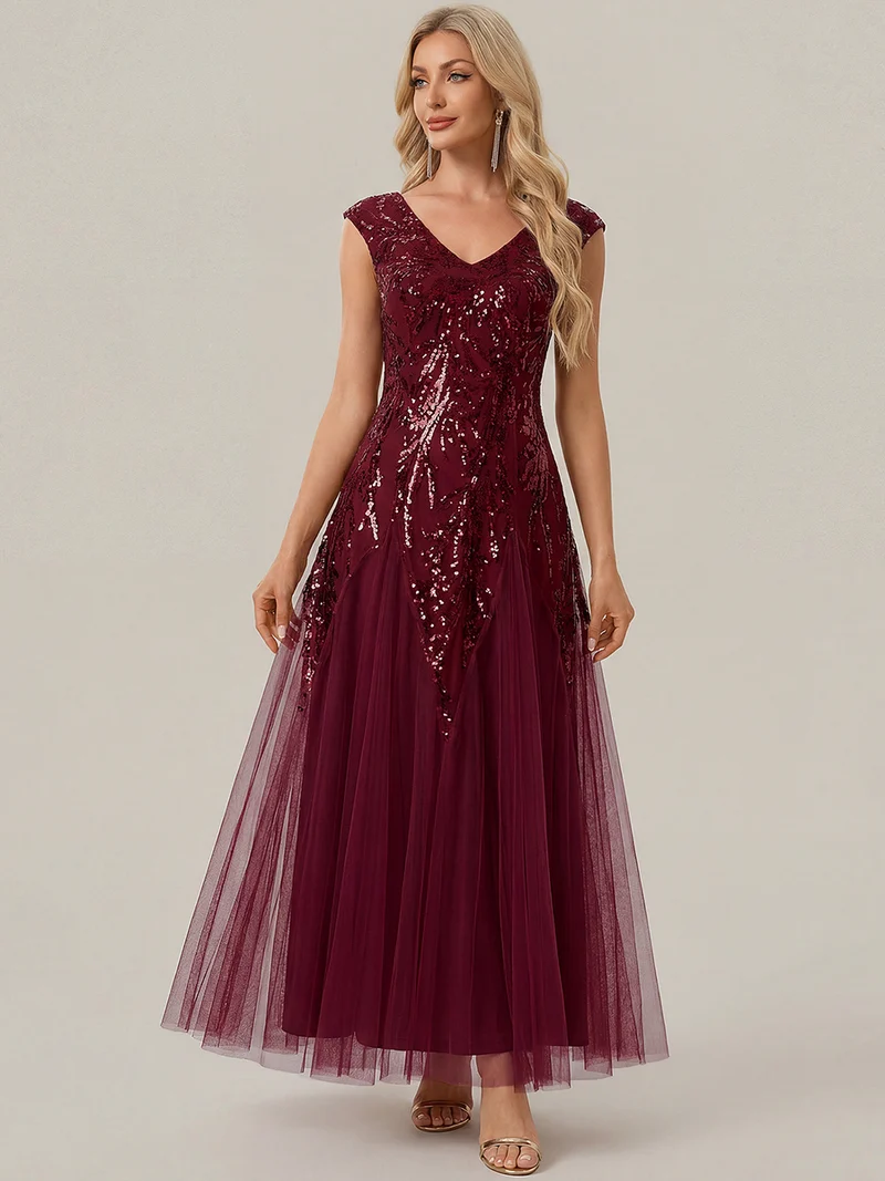 ever FREYA|Robe Longue de Soirée Chic en Tulle Brodé de Fleurs et Sequins