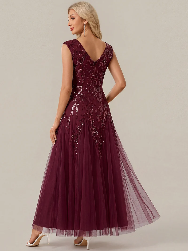 ever FREYA|Robe Longue de Soirée Chic en Tulle Brodé de Fleurs et Sequins