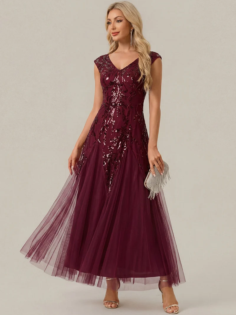 ever FREYA|Robe Longue de Soirée Chic en Tulle Brodé de Fleurs et Sequins