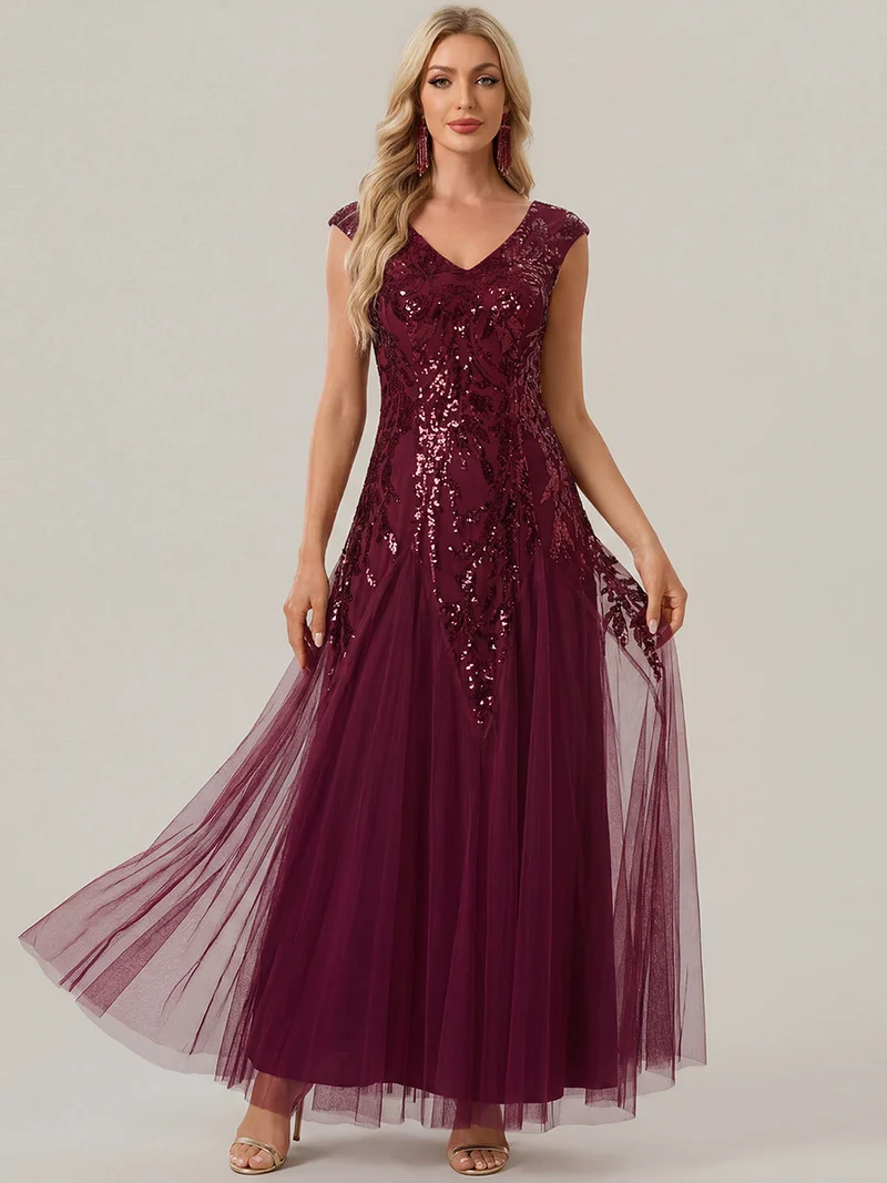 ever FREYA|Robe Longue de Soirée Chic en Tulle Brodé de Fleurs et Sequins