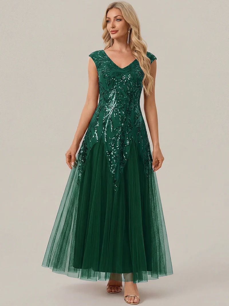 ever FREYA|Robe Longue de Soirée Chic en Tulle Brodé de Fleurs et Sequins