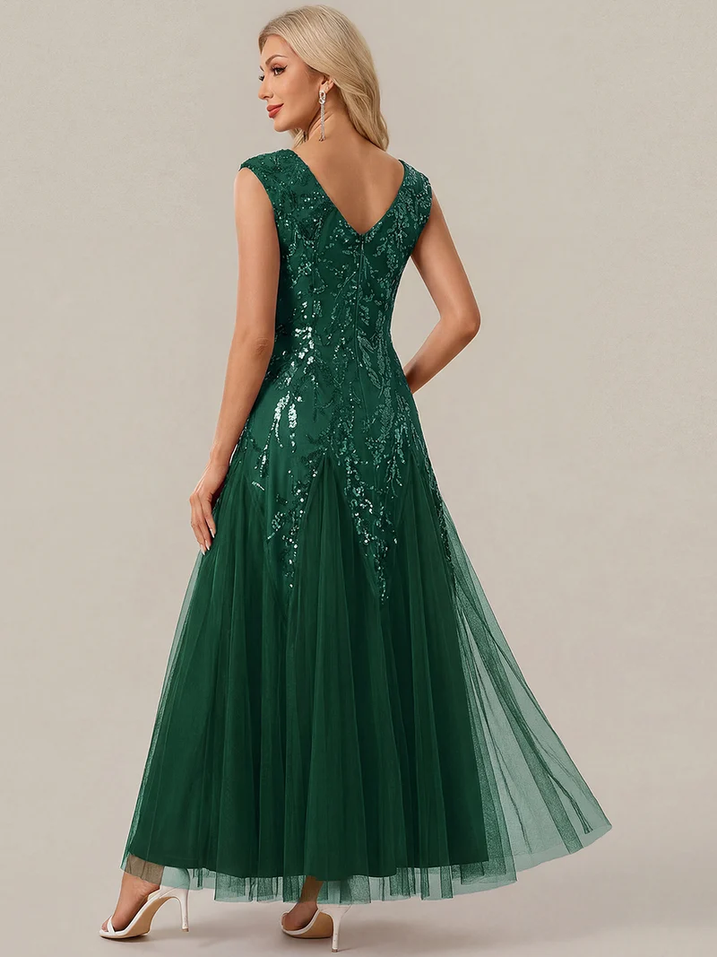 ever FREYA|Robe Longue de Soirée Chic en Tulle Brodé de Fleurs et Sequins