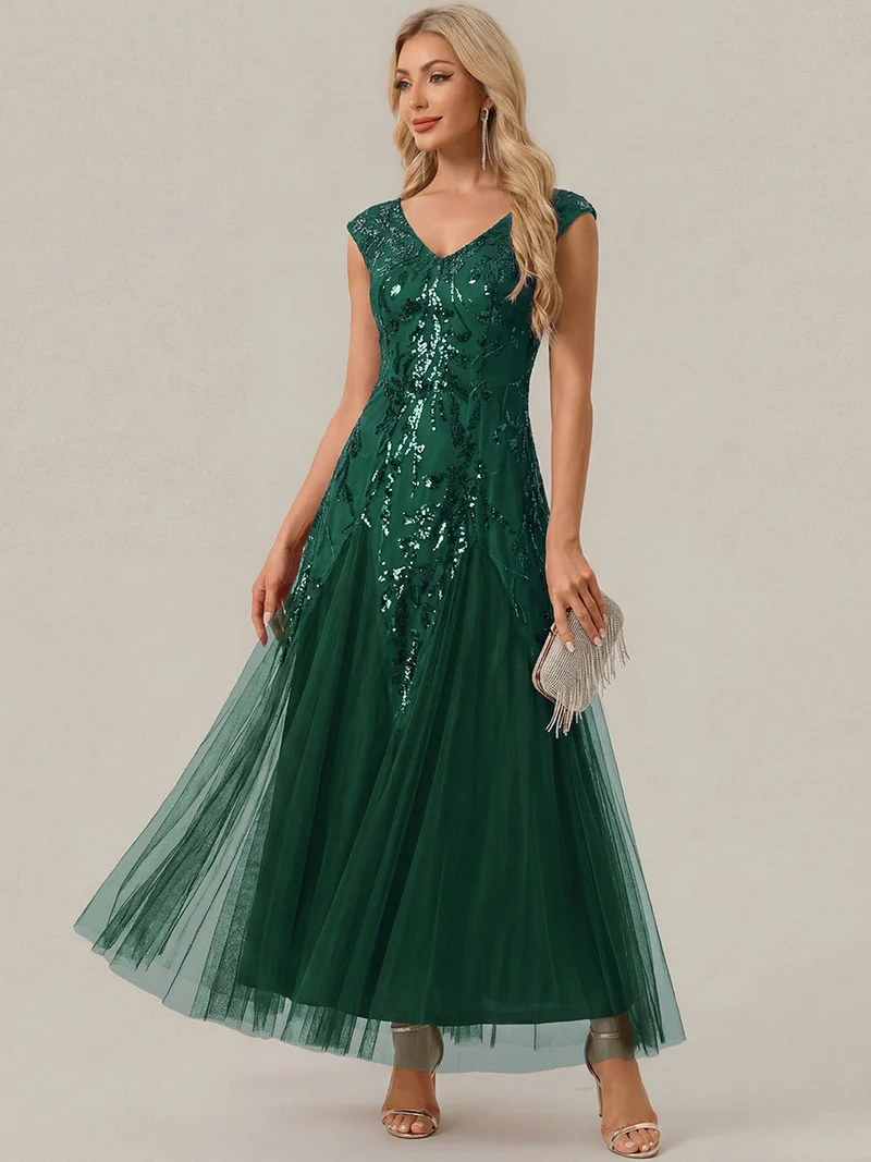 ever FREYA|Robe Longue de Soirée Chic en Tulle Brodé de Fleurs et Sequins