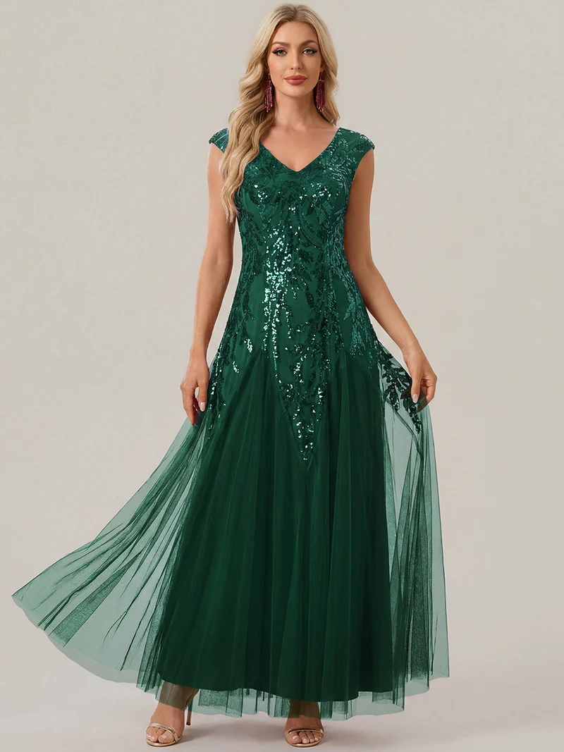 ever FREYA|Robe Longue de Soirée Chic en Tulle Brodé de Fleurs et Sequins