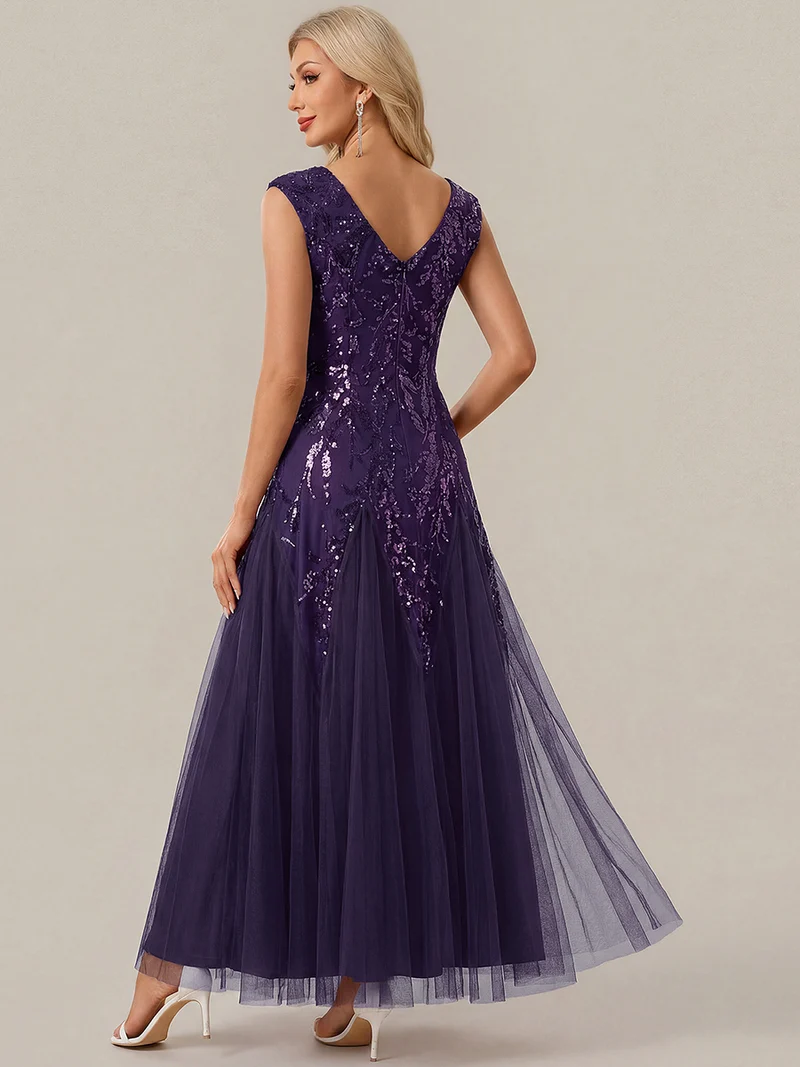 ever FREYA|Robe Longue de Soirée Chic en Tulle Brodé de Fleurs et Sequins