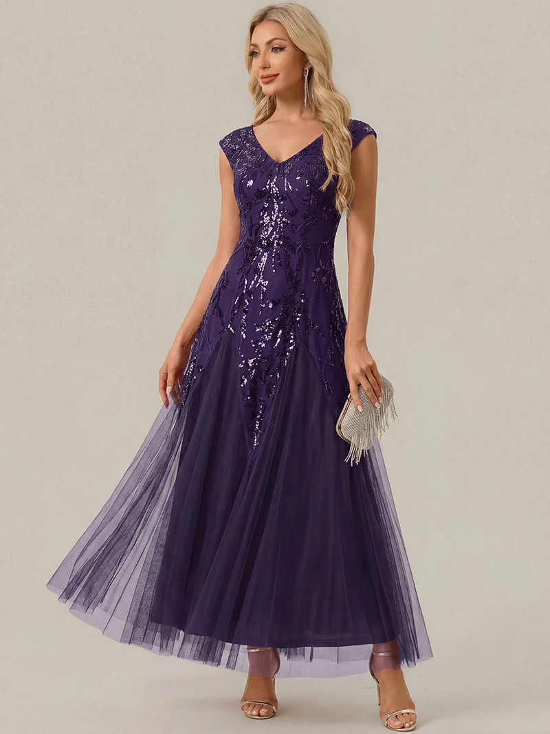 ever FREYA|Robe Longue de Soirée Chic en Tulle Brodé de Fleurs et Sequins