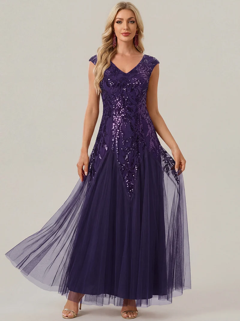 ever FREYA|Robe Longue de Soirée Chic en Tulle Brodé de Fleurs et Sequins