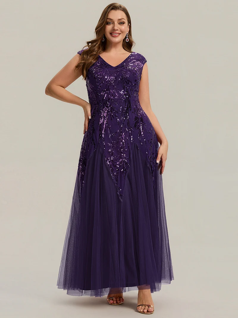 ever FREYA|Robe Longue de Soirée Chic en Tulle Brodé de Fleurs et Sequins