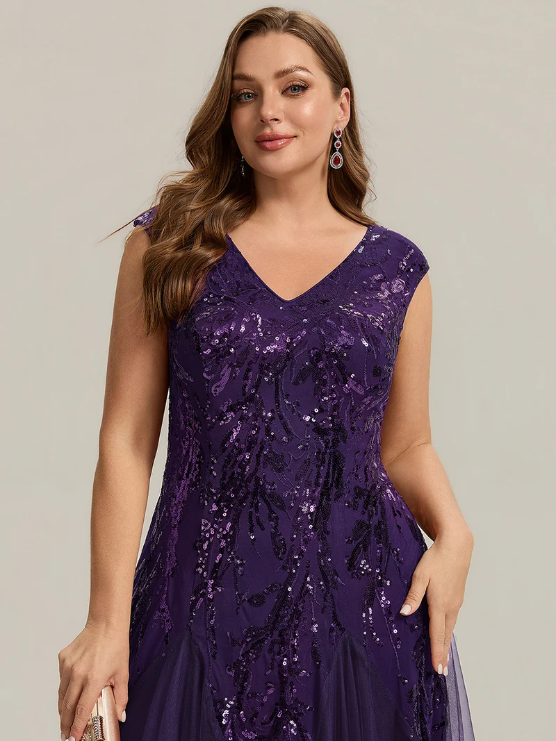 ever FREYA|Robe Longue de Soirée Chic en Tulle Brodé de Fleurs et Sequins