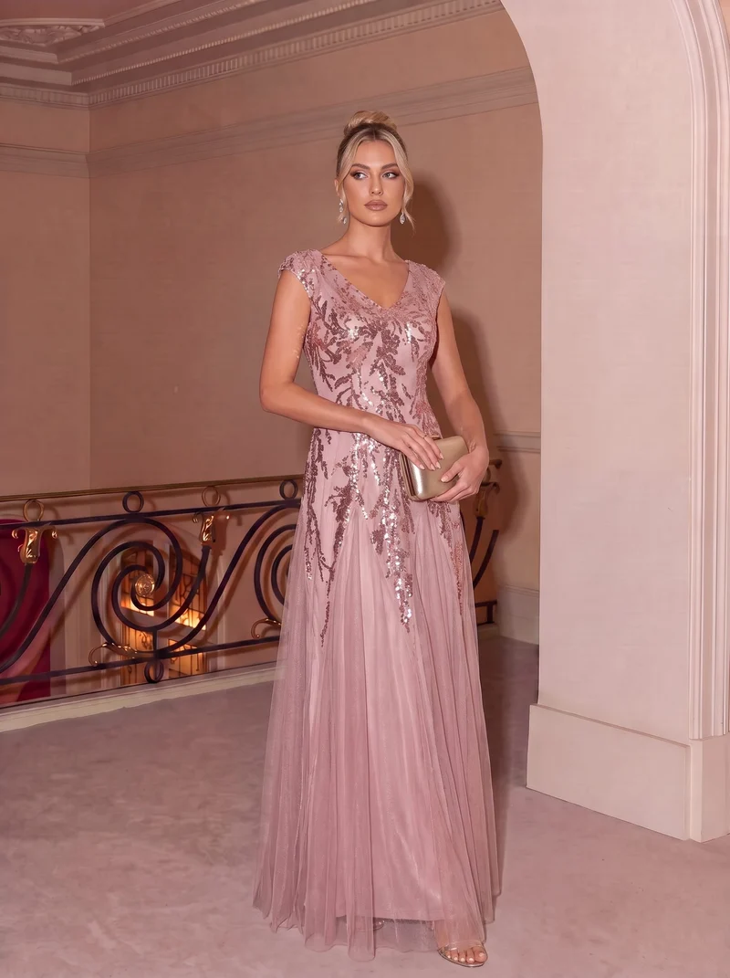 ever FREYA|Robe Longue de Soirée Chic en Tulle Brodé de Fleurs et Sequins