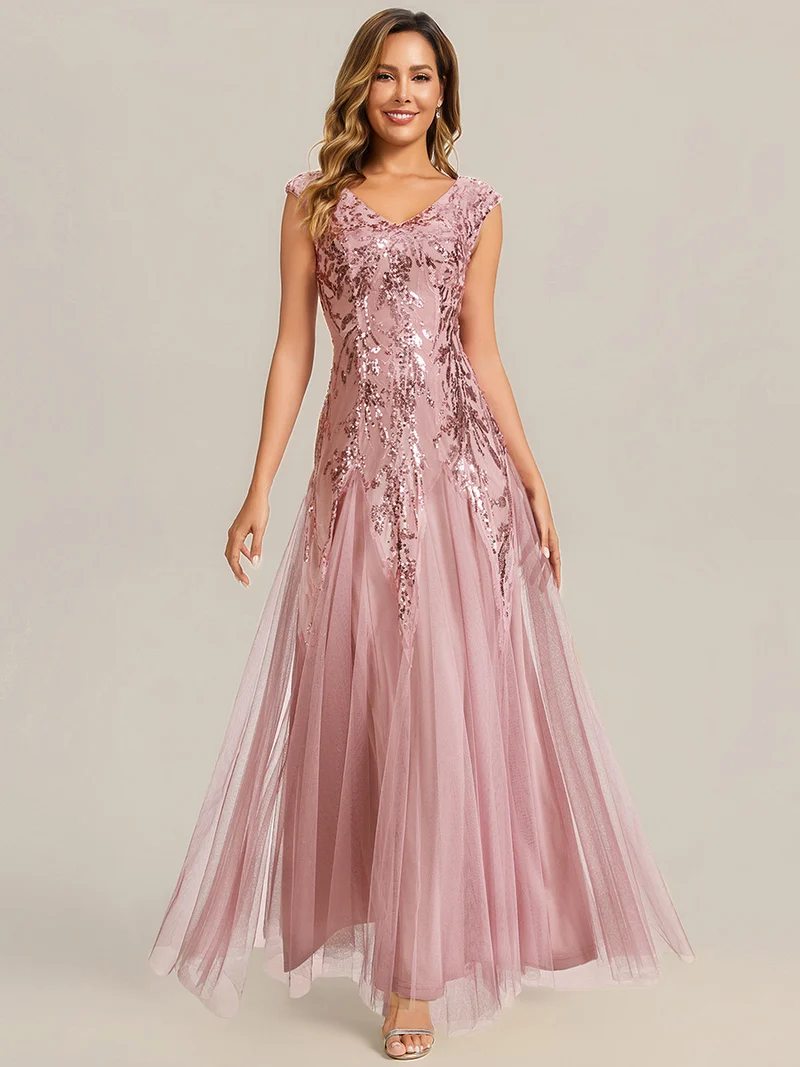 ever FREYA|Robe Longue de Soirée Chic en Tulle Brodé de Fleurs et Sequins