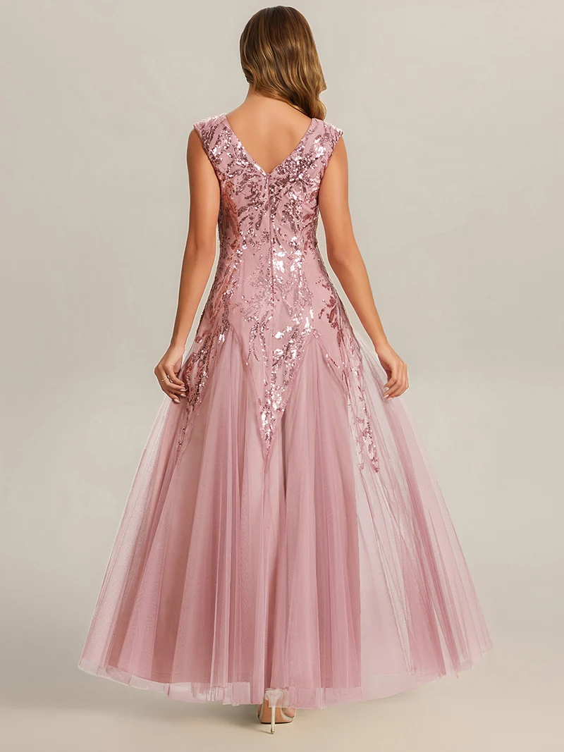 ever FREYA|Robe Longue de Soirée Chic en Tulle Brodé de Fleurs et Sequins