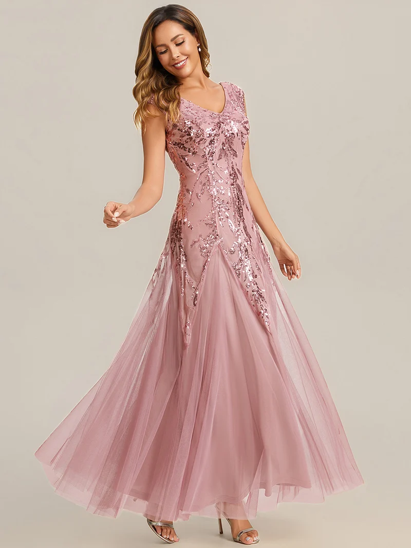 ever FREYA|Robe Longue de Soirée Chic en Tulle Brodé de Fleurs et Sequins