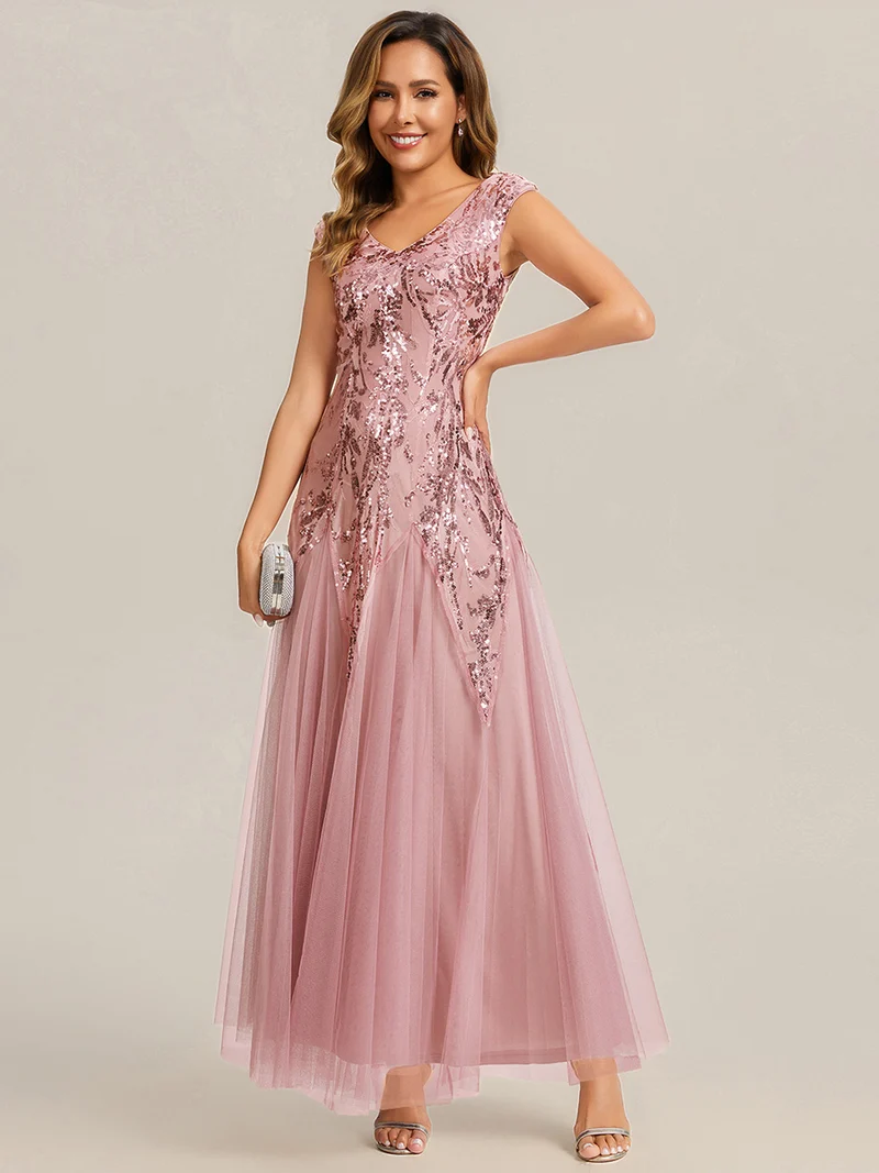 ever FREYA|Robe Longue de Soirée Chic en Tulle Brodé de Fleurs et Sequins
