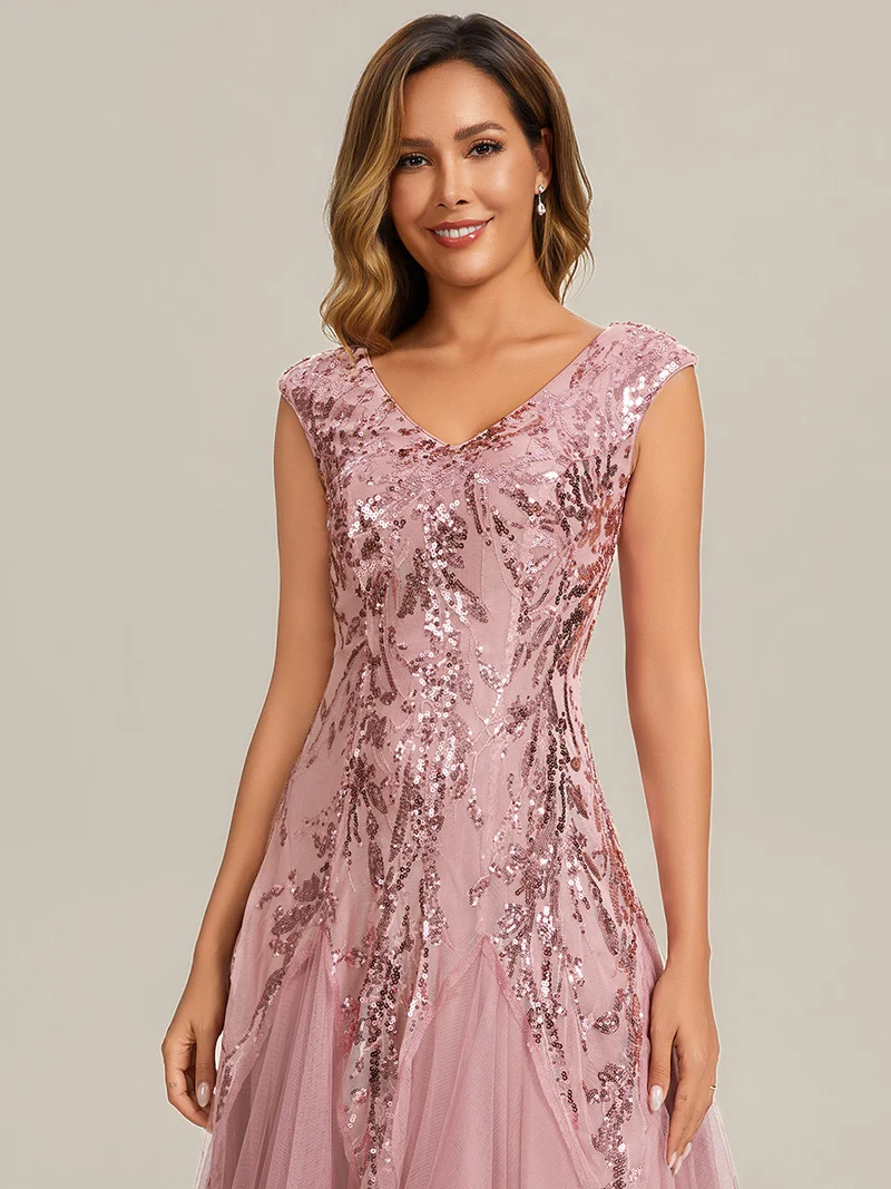 ever FREYA|Robe Longue de Soirée Chic en Tulle Brodé de Fleurs et Sequins