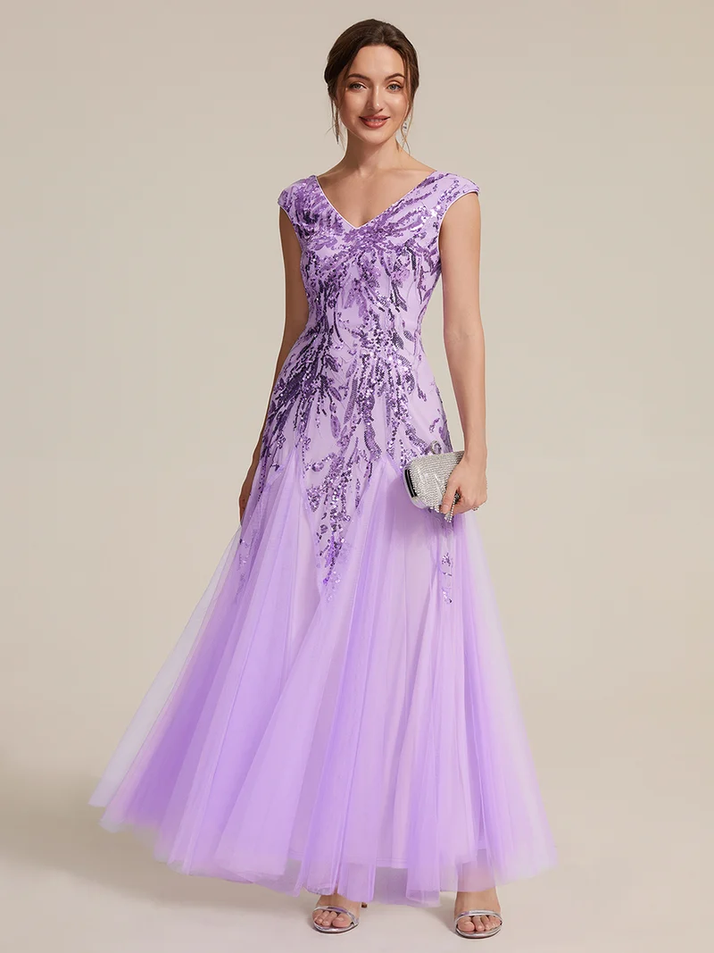 ever FREYA|Robe Longue de Soirée Chic en Tulle Brodé de Fleurs et Sequins