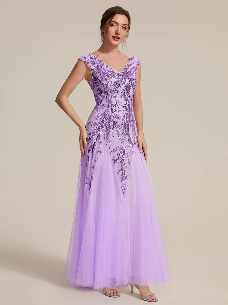 ever FREYA|Robe Longue de Soirée Chic en Tulle Brodé de Fleurs et Sequins