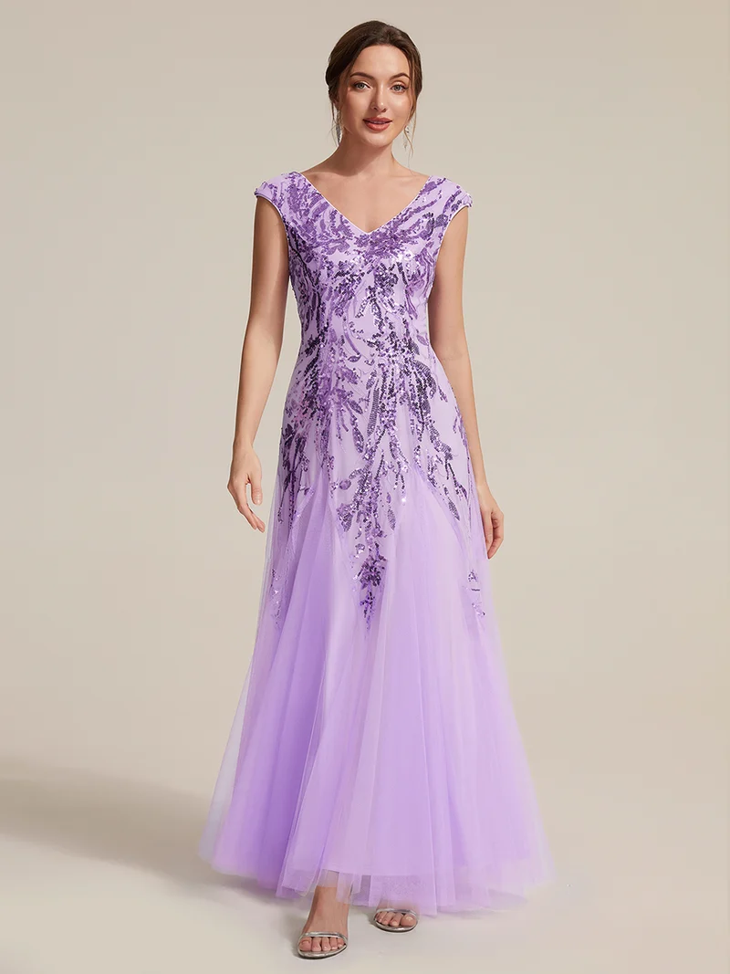 ever FREYA|Robe Longue de Soirée Chic en Tulle Brodé de Fleurs et Sequins