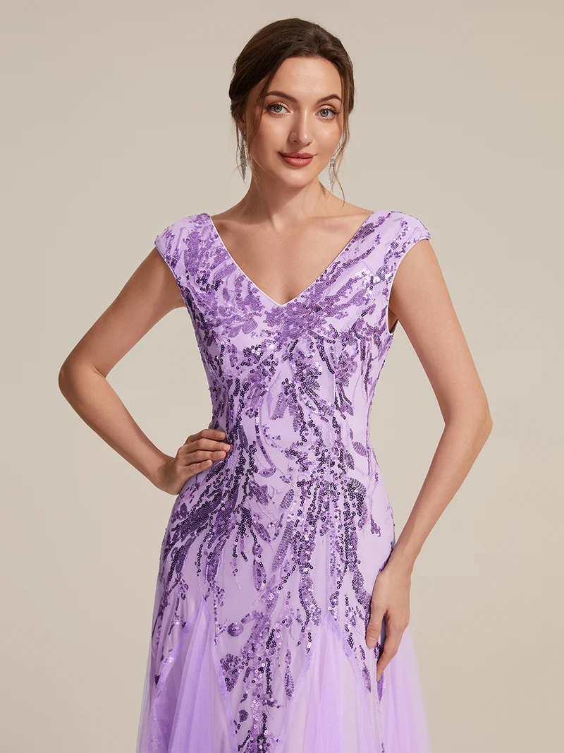 ever FREYA|Robe Longue de Soirée Chic en Tulle Brodé de Fleurs et Sequins