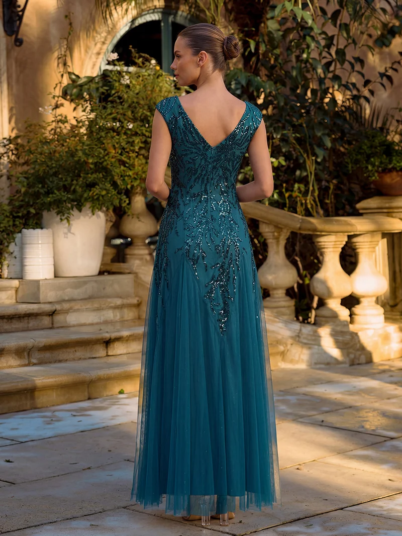 ever FREYA|Robe Longue de Soirée Chic en Tulle Brodé de Fleurs et Sequins
