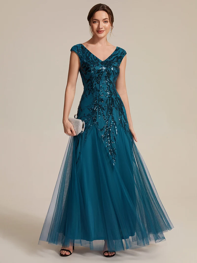 ever FREYA|Robe Longue de Soirée Chic en Tulle Brodé de Fleurs et Sequins