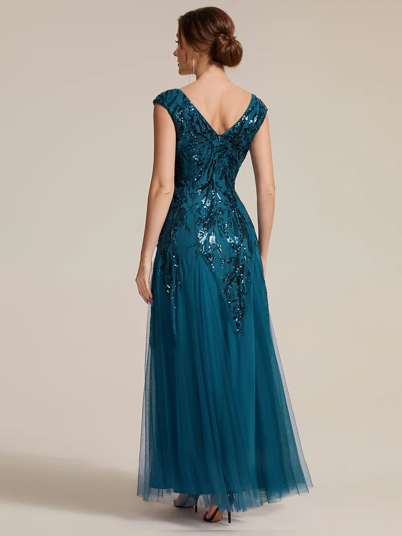 ever FREYA|Robe Longue de Soirée Chic en Tulle Brodé de Fleurs et Sequins
