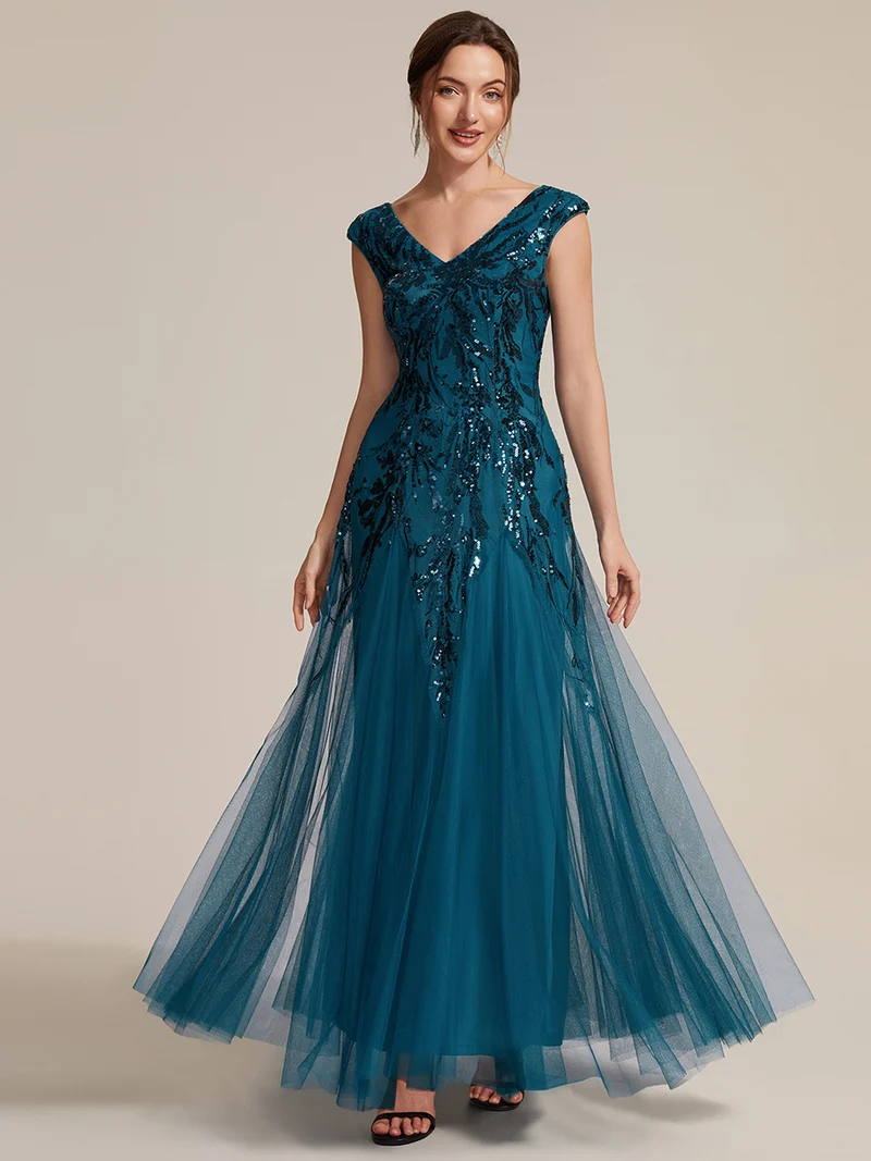 ever FREYA|Robe Longue de Soirée Chic en Tulle Brodé de Fleurs et Sequins