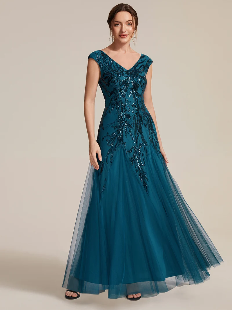 ever FREYA|Robe Longue de Soirée Chic en Tulle Brodé de Fleurs et Sequins