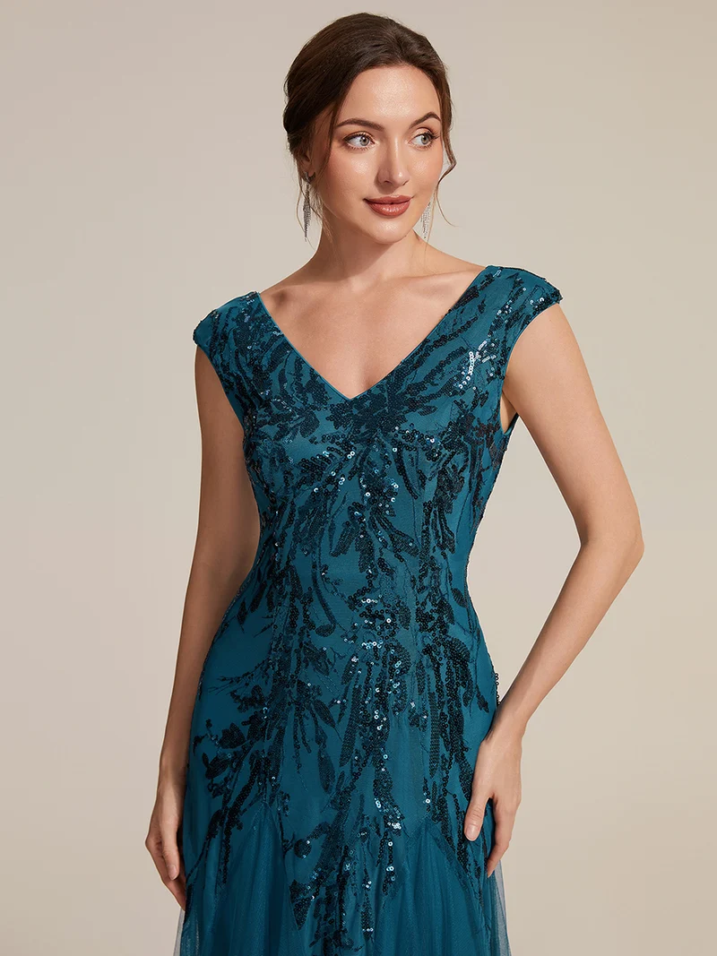 ever FREYA|Robe Longue de Soirée Chic en Tulle Brodé de Fleurs et Sequins