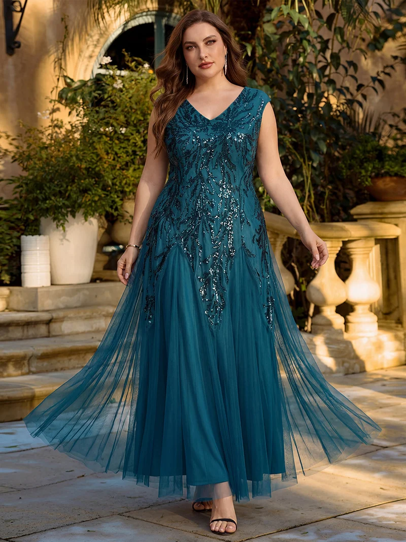 ever FREYA|Robe Longue de Soirée Chic en Tulle Brodé de Fleurs et Sequins