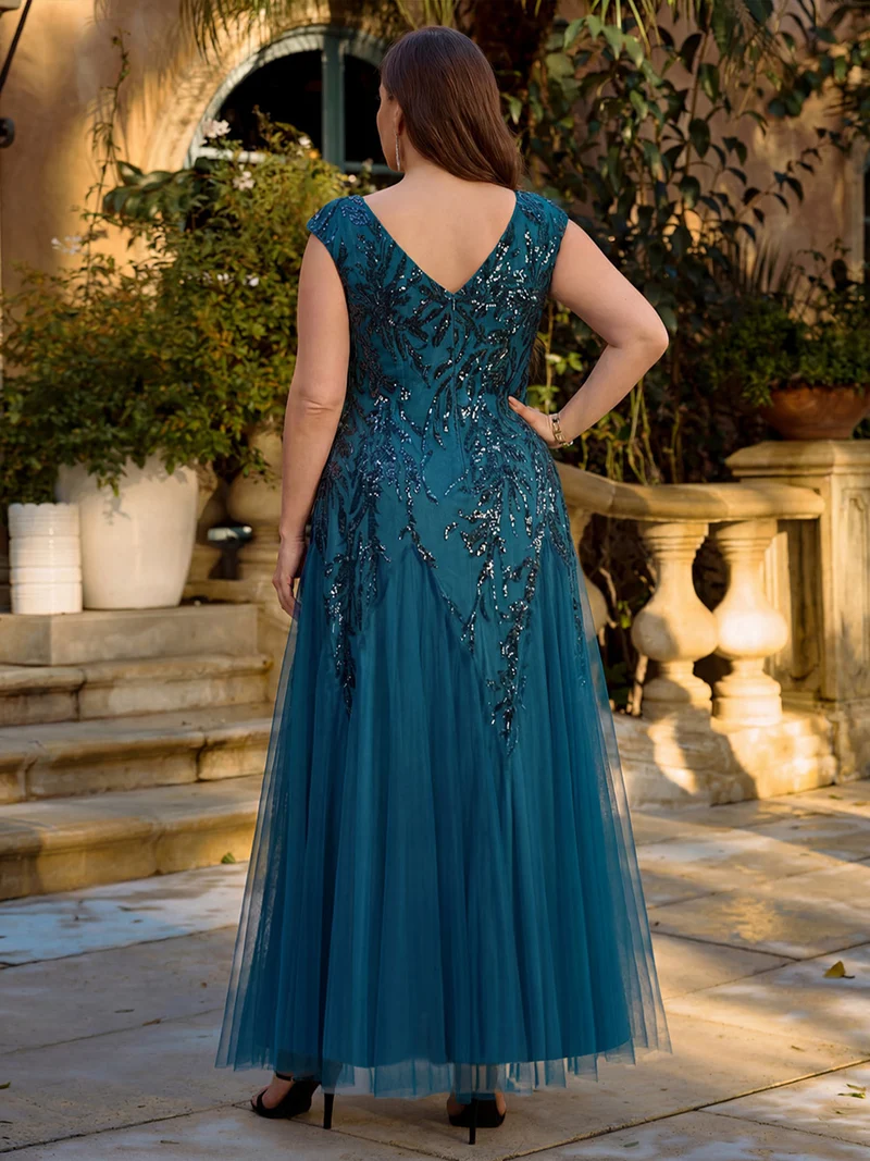 ever FREYA|Robe Longue de Soirée Chic en Tulle Brodé de Fleurs et Sequins