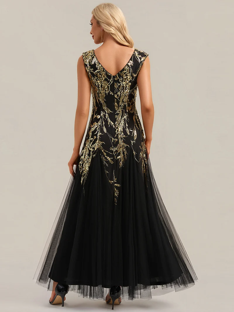 ever FREYA|Robe Longue de Soirée Chic en Tulle Brodé de Fleurs et Sequins