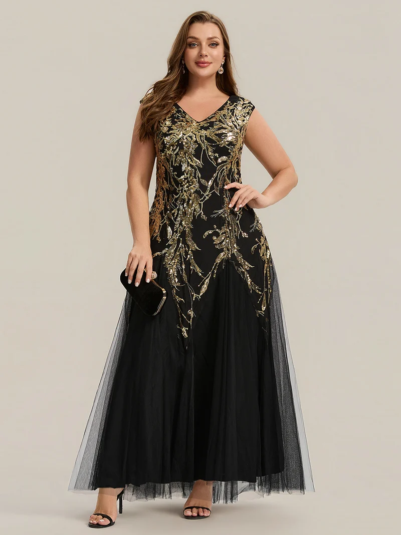 ever FREYA|Robe Longue de Soirée Chic en Tulle Brodé de Fleurs et Sequins