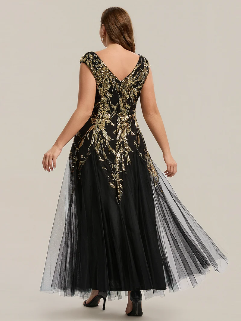 ever FREYA|Robe Longue de Soirée Chic en Tulle Brodé de Fleurs et Sequins