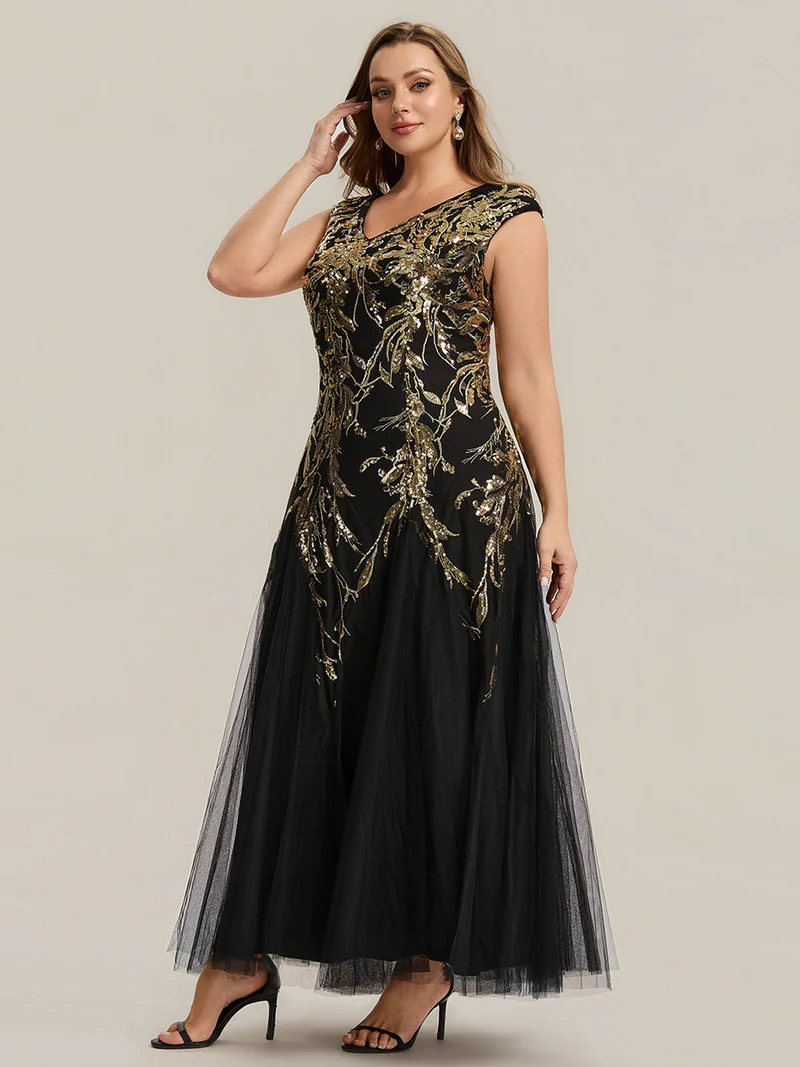 ever FREYA|Robe Longue de Soirée Chic en Tulle Brodé de Fleurs et Sequins