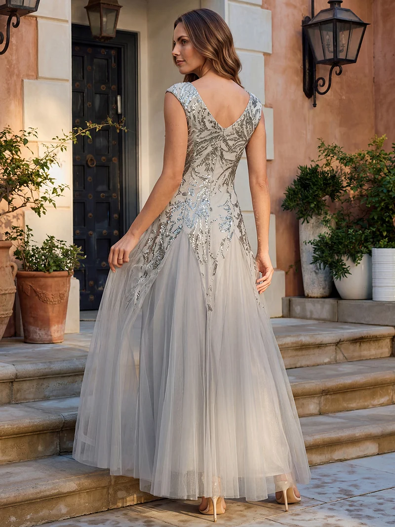 ever FREYA|Robe Longue de Soirée Chic en Tulle Brodé de Fleurs et Sequins