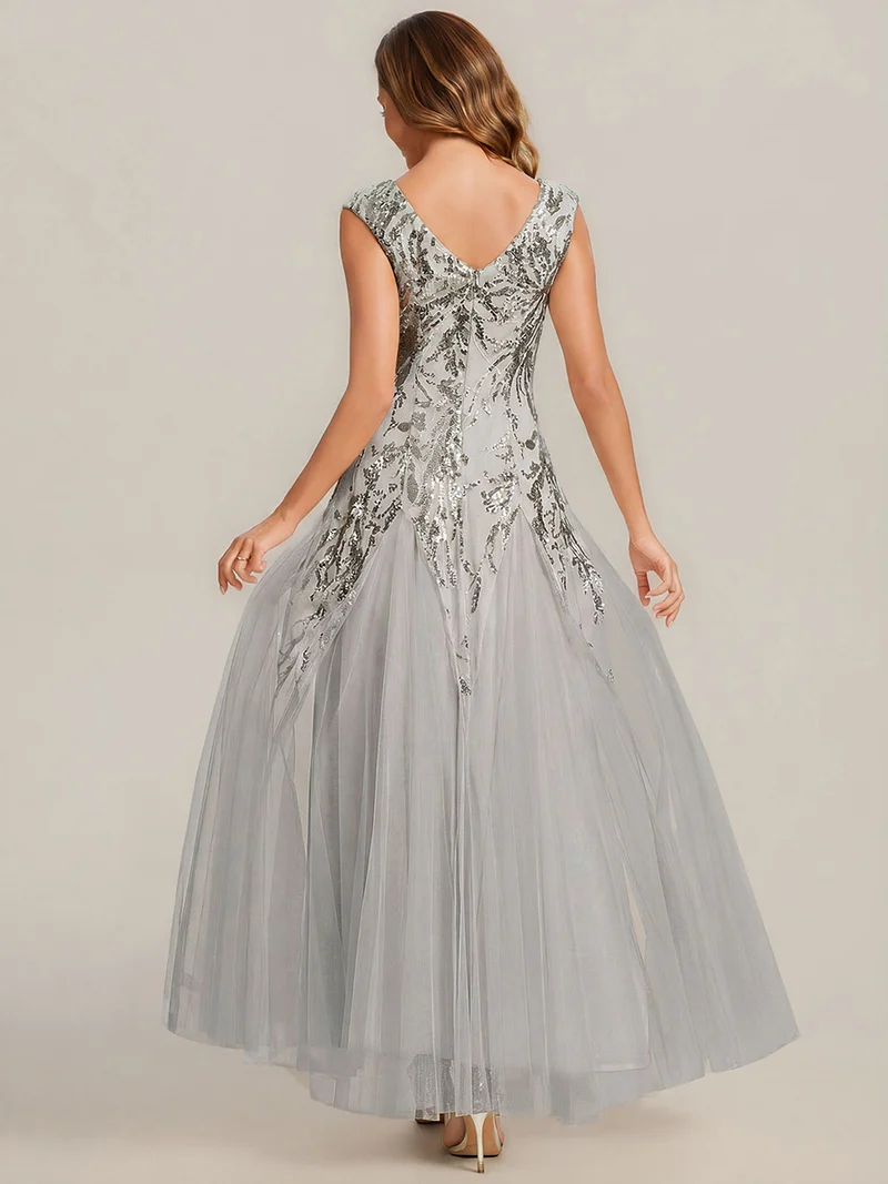 ever FREYA|Robe Longue de Soirée Chic en Tulle Brodé de Fleurs et Sequins