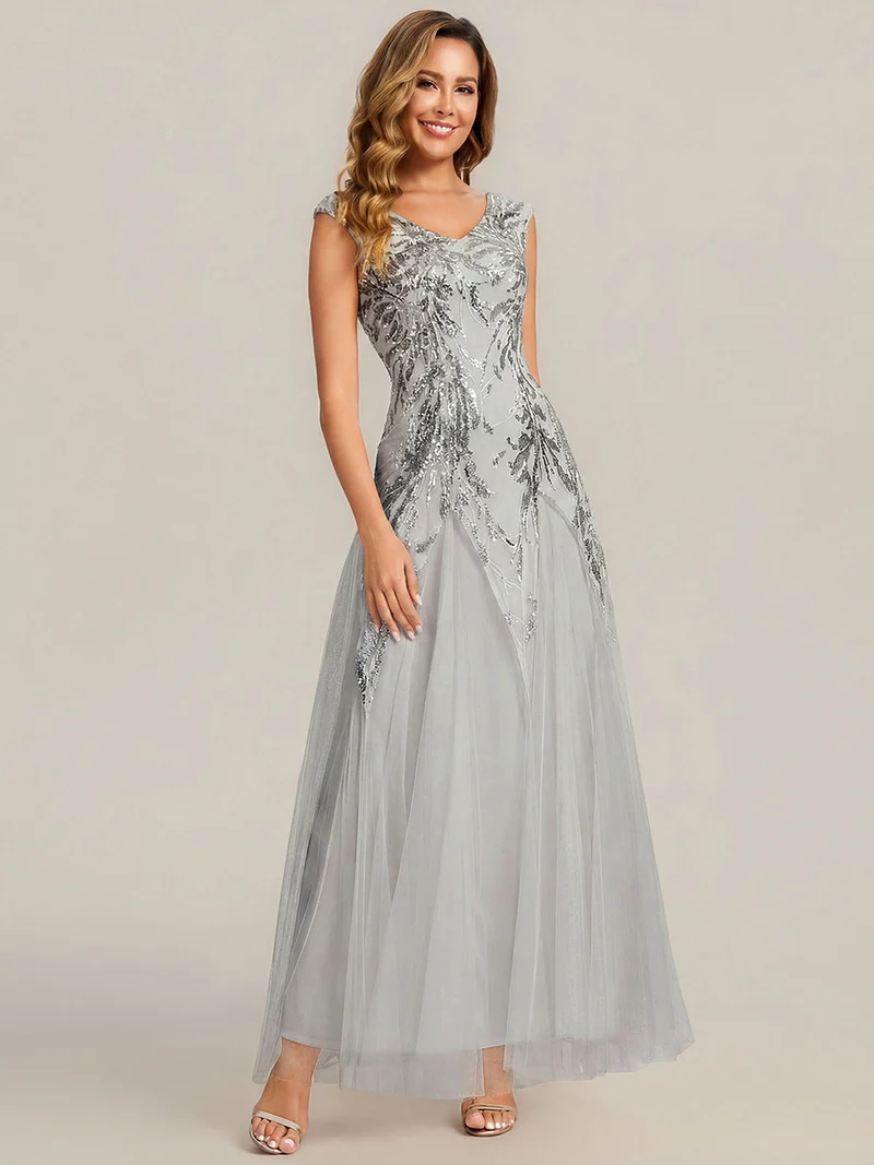 ever FREYA|Robe Longue de Soirée Chic en Tulle Brodé de Fleurs et Sequins