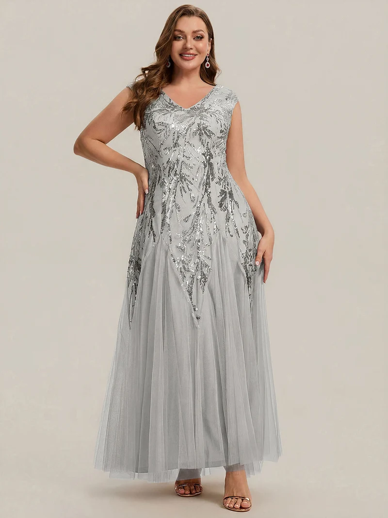 ever FREYA|Robe Longue de Soirée Chic en Tulle Brodé de Fleurs et Sequins