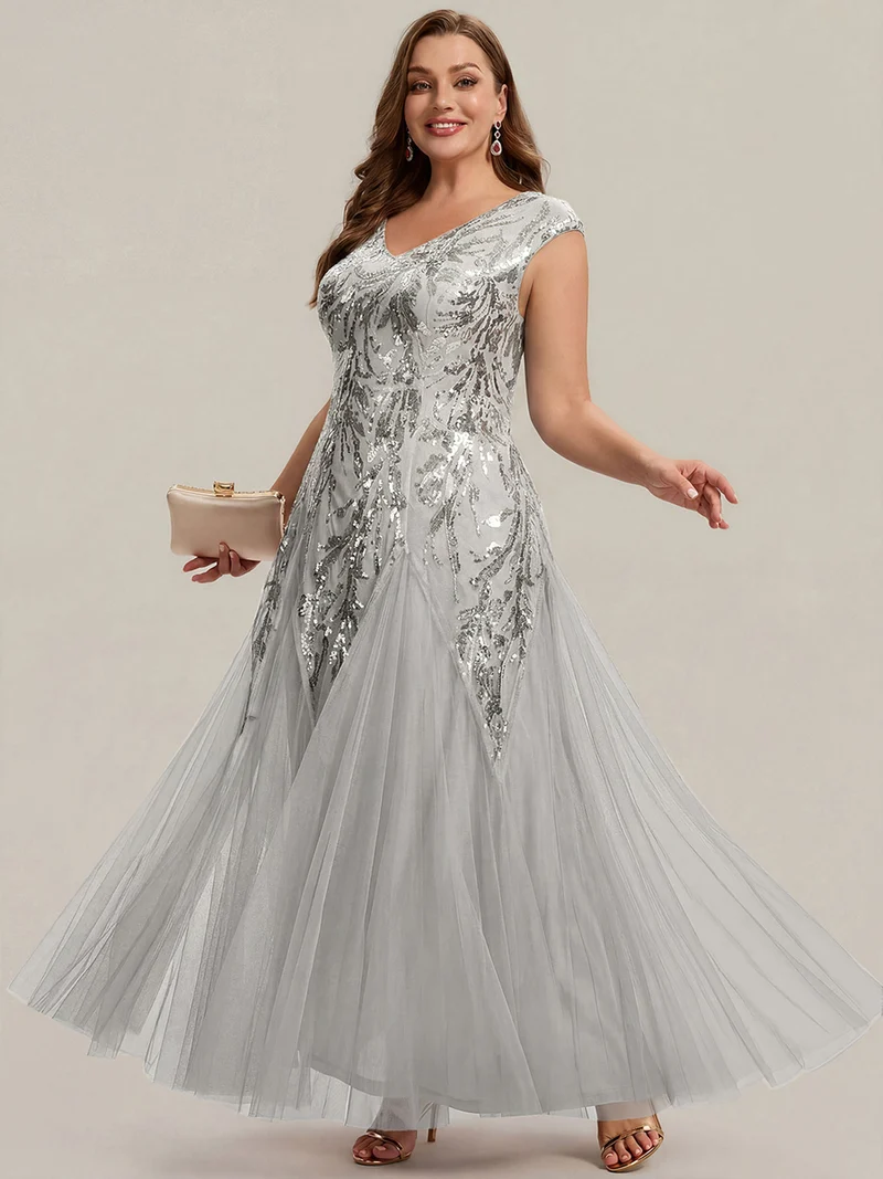 ever FREYA|Robe Longue de Soirée Chic en Tulle Brodé de Fleurs et Sequins